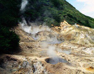 Sulfur Springs, the island's only remaining active volcanic zone